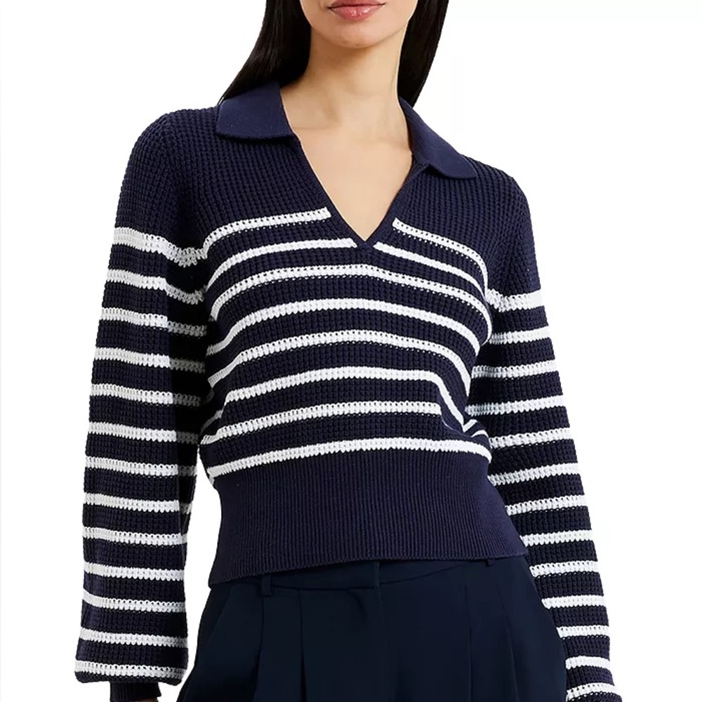 French Connection Relaxed Navy and White Striped Women's Sweater